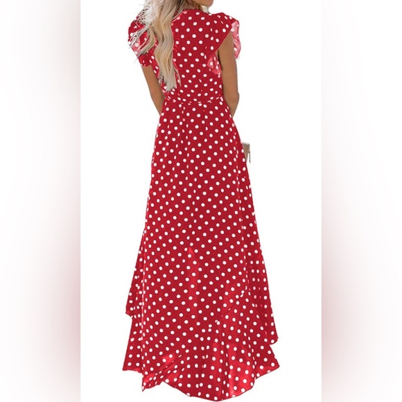 NWT Cross V-Neck Flowy Polka Dot Maxi Dress Size Large - Picture 2 of 6